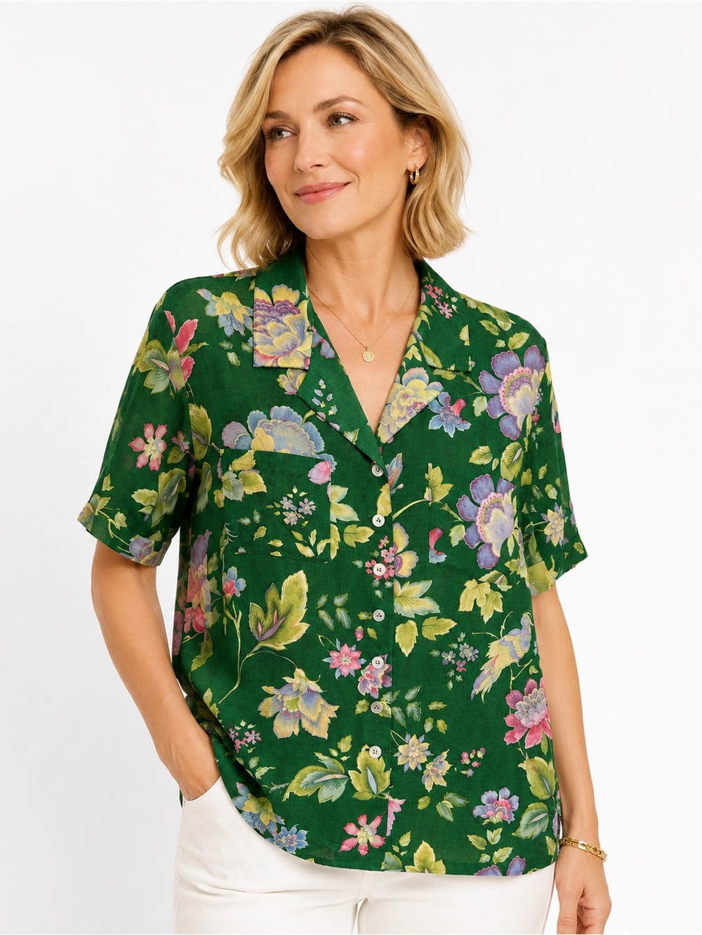 Vintage 90s Geiger Collections Austria Size 38/US 8 Floral Wool Blend Blouse NWT